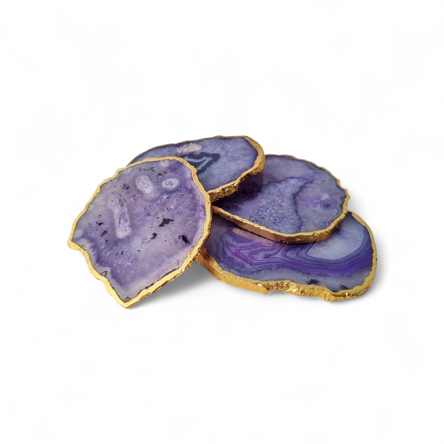 Natural Purple Agate Stone Coaster with Gold Rim – Premium Crystal Home Décor
