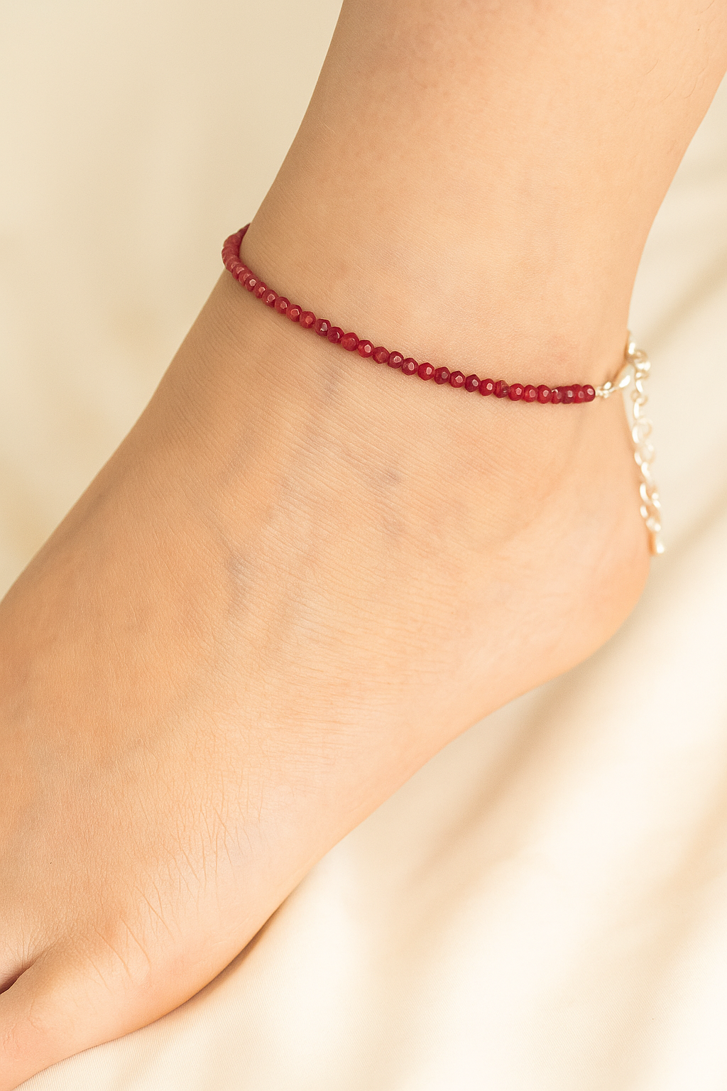 Fine Ruby Anklet Faceted Red stone